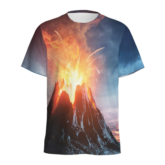 Erupting Volcano Print Men's Sports T-Shirt