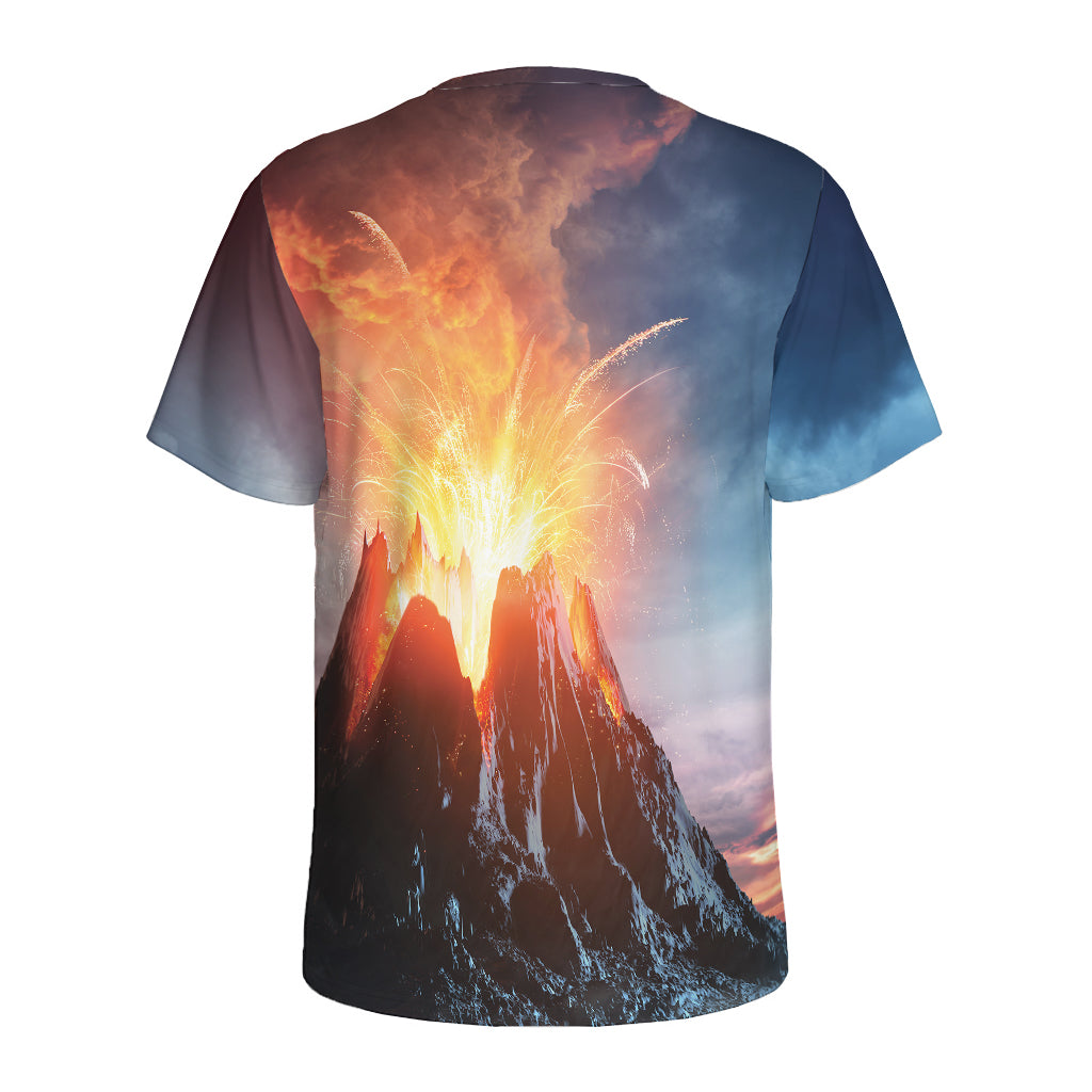 Erupting Volcano Print Men's Sports T-Shirt