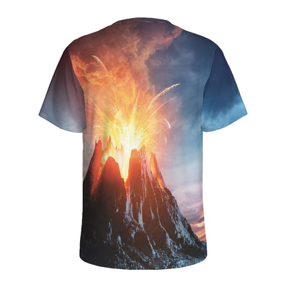 Erupting Volcano Print Men's Sports T-Shirt