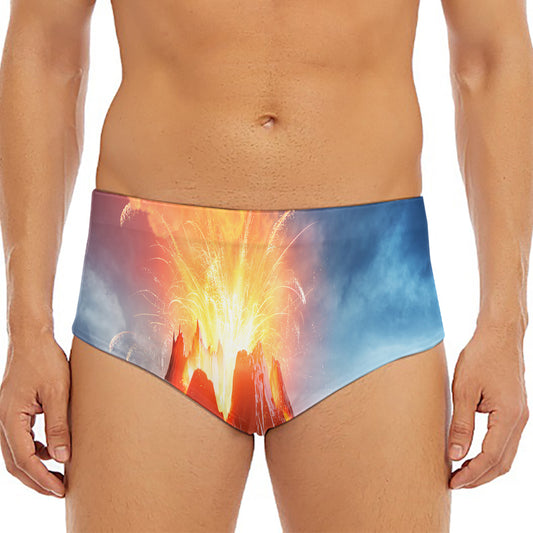 Erupting Volcano Print Men's Triangle Swim Briefs
