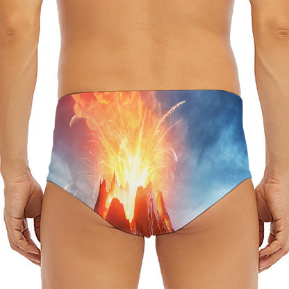 Erupting Volcano Print Men's Triangle Swim Briefs