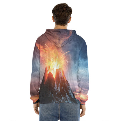 Erupting Volcano Print Men's Velvet Pullover Hoodie