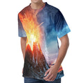 Erupting Volcano Print Men's Velvet T-Shirt