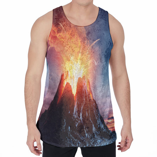 Erupting Volcano Print Men's Velvet Tank Top