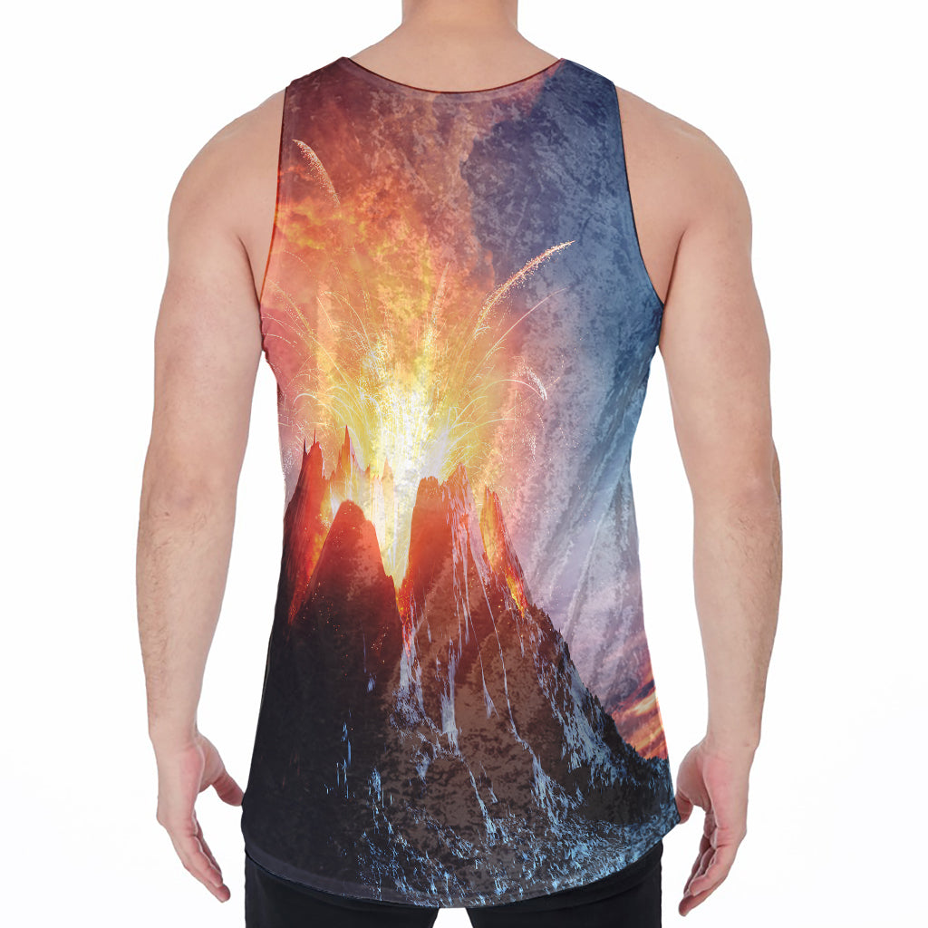 Erupting Volcano Print Men's Velvet Tank Top