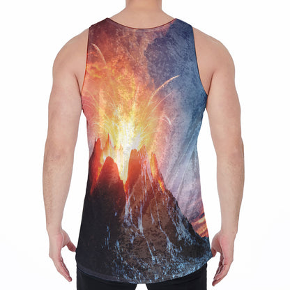 Erupting Volcano Print Men's Velvet Tank Top