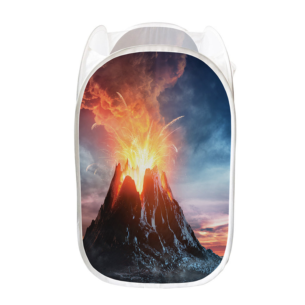 Erupting Volcano Print Mesh Laundry Hamper