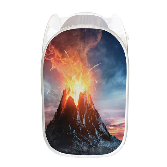 Erupting Volcano Print Mesh Laundry Hamper