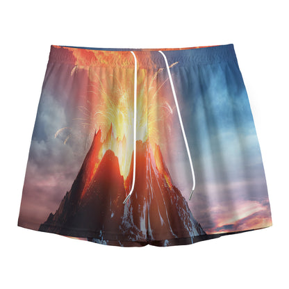 Erupting Volcano Print Mesh Shorts