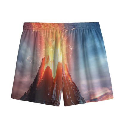 Erupting Volcano Print Mesh Shorts
