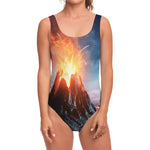 Erupting Volcano Print One Piece Swimsuit