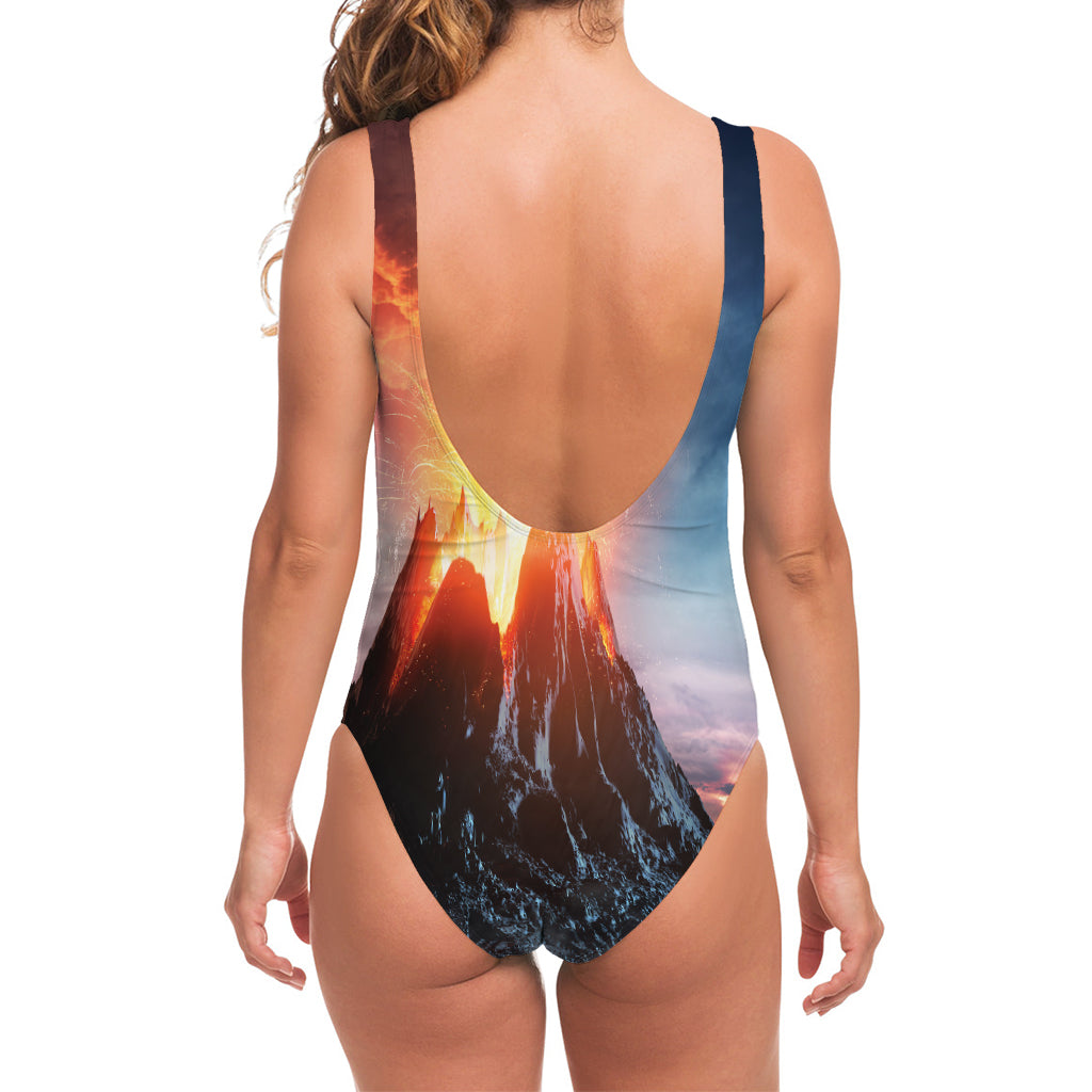 Erupting Volcano Print One Piece Swimsuit