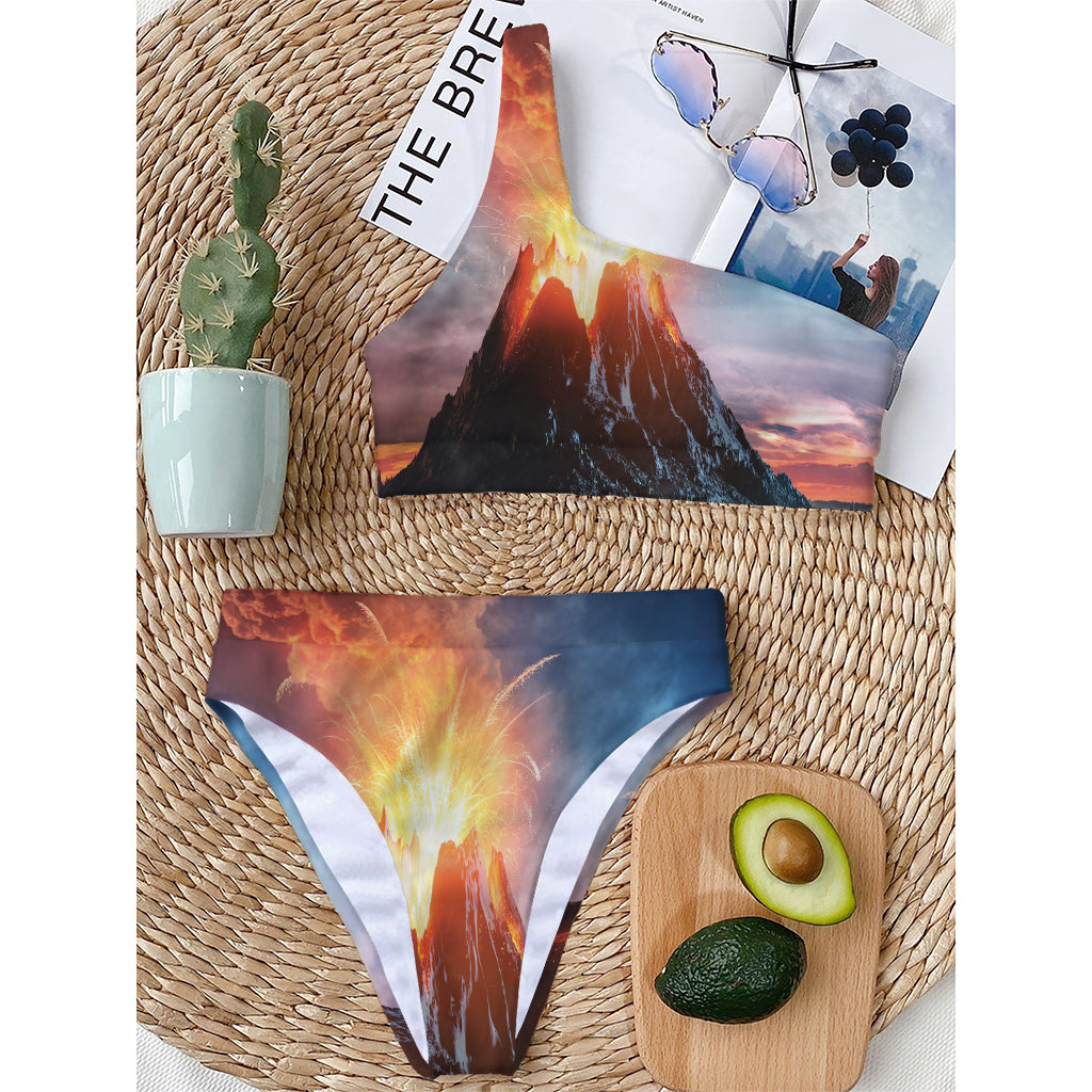 Erupting Volcano Print One Shoulder Bikini Top