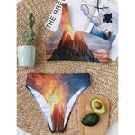 Erupting Volcano Print One Shoulder Bikini Top