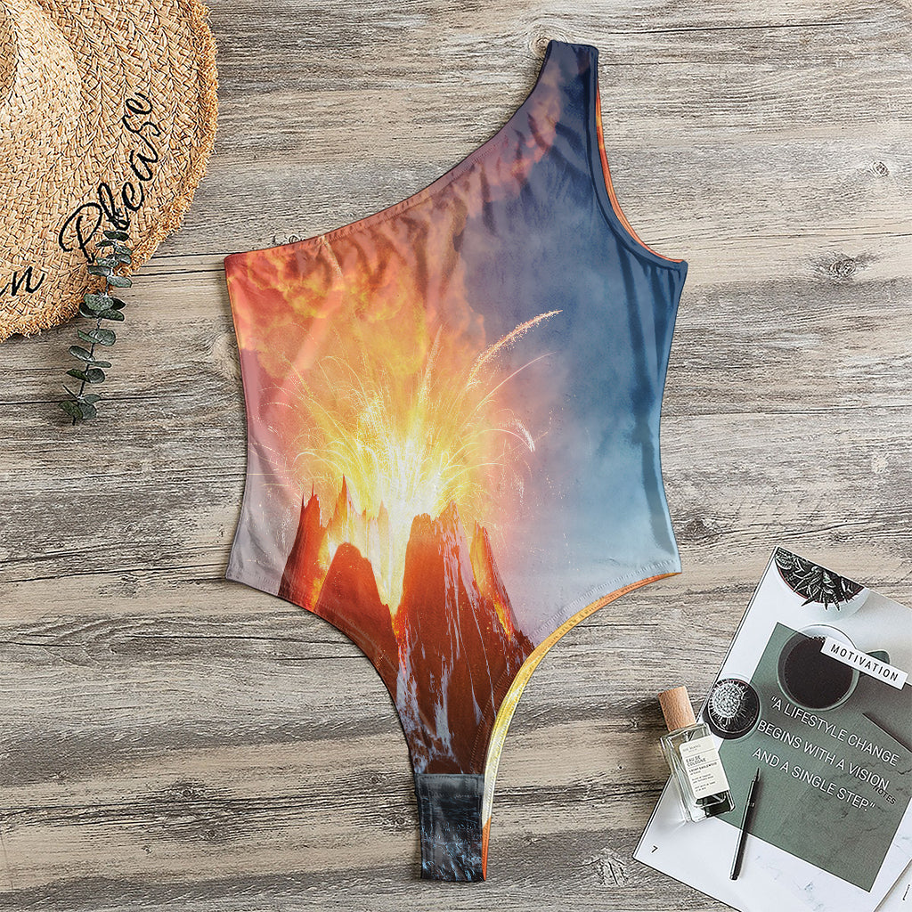 Erupting Volcano Print One Shoulder Bodysuit