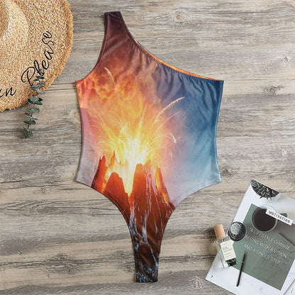 Erupting Volcano Print One Shoulder Bodysuit