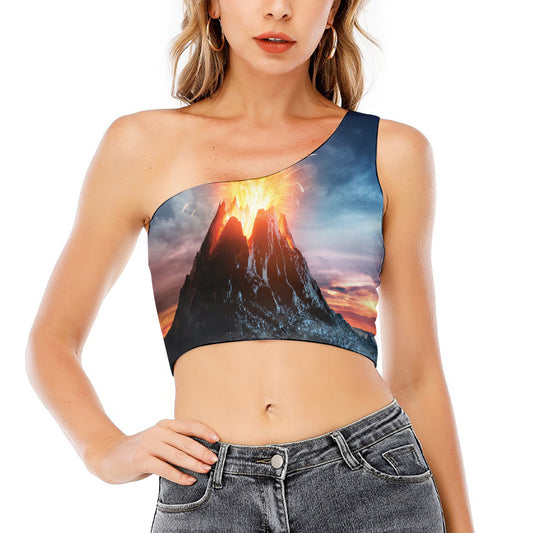 Erupting Volcano Print One Shoulder Crop Top