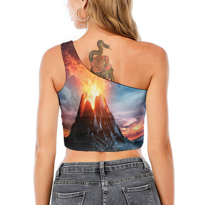 Erupting Volcano Print One Shoulder Crop Top