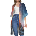 Erupting Volcano Print Open Front Beach Cover Up