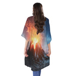 Erupting Volcano Print Open Front Beach Cover Up