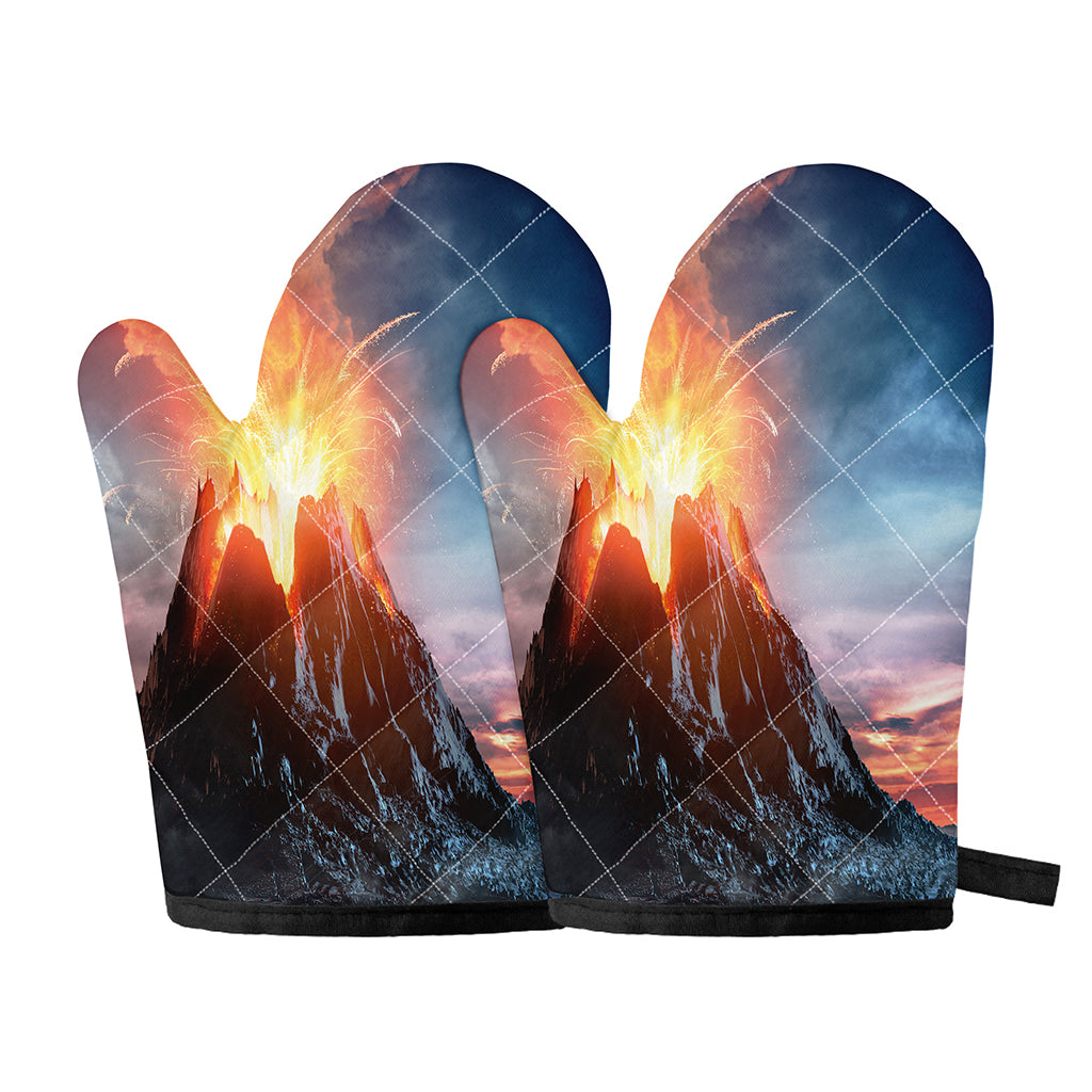 Erupting Volcano Print Oven Mitts