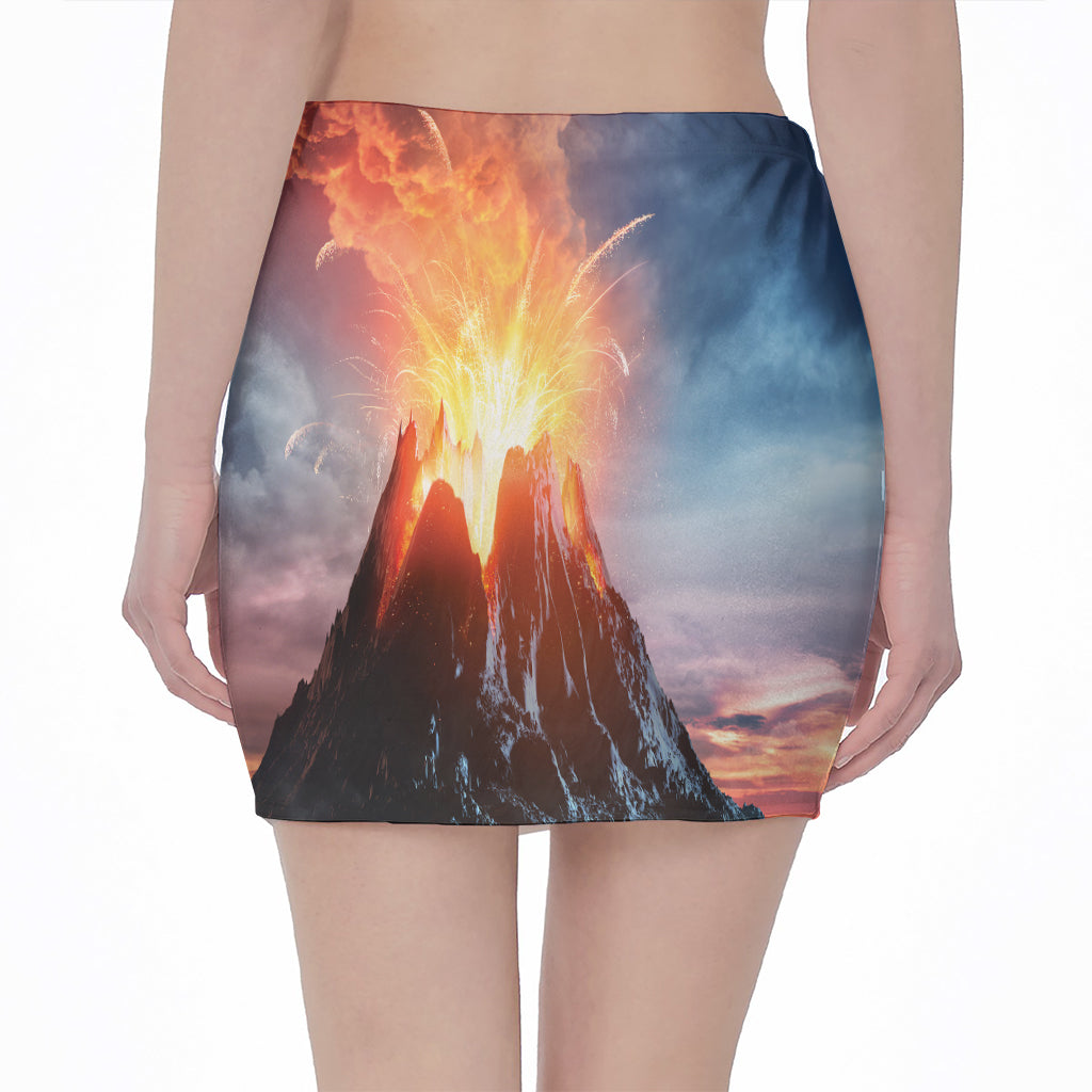 Erupting Volcano Print Pencil Mini Skirt