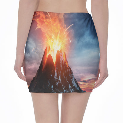 Erupting Volcano Print Pencil Mini Skirt