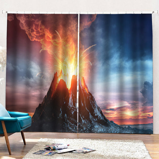 Erupting Volcano Print Pencil Pleat Curtains