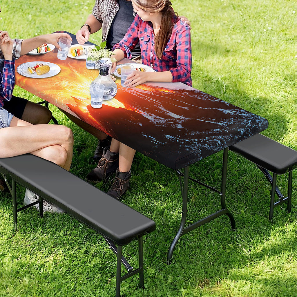 Erupting Volcano Print Picnic Table Cover