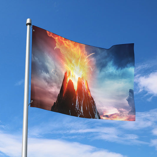 Erupting Volcano Print Polyester Flag
