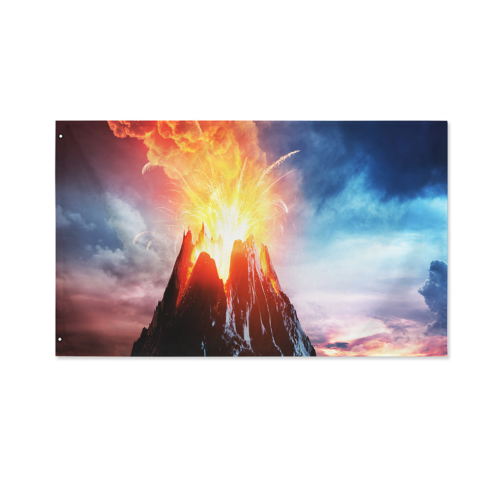 Erupting Volcano Print Polyester Flag