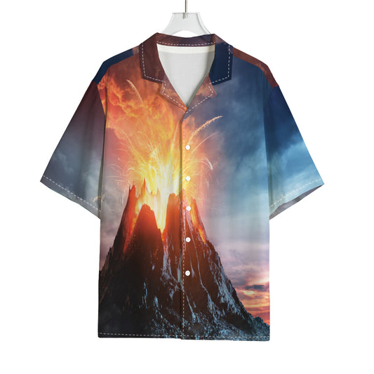 Erupting Volcano Print Rayon Hawaiian Shirt