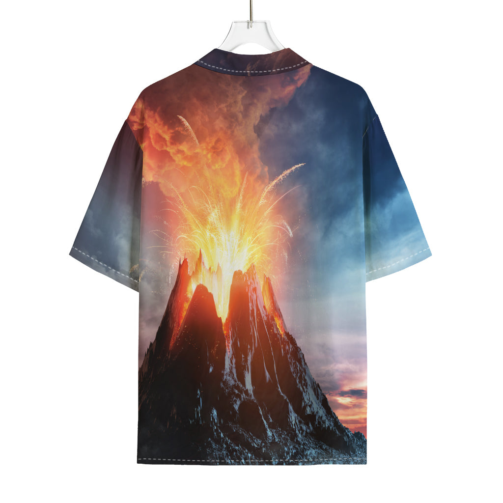Erupting Volcano Print Rayon Hawaiian Shirt