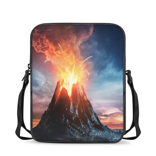 Erupting Volcano Print Rectangular Crossbody Bag