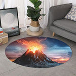 Erupting Volcano Print Round Rug