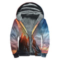 Erupting Volcano Print Sherpa Lined Zip Up Hoodie