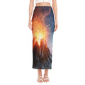 Erupting Volcano Print Side Slit Maxi Skirt