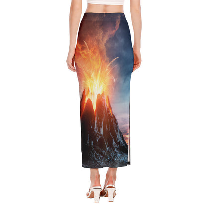 Erupting Volcano Print Side Slit Maxi Skirt