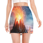 Erupting Volcano Print Side Slit Mini Skirt