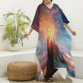 Erupting Volcano Print Silk V-Neck Kaftan Dress