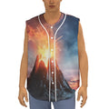 Erupting Volcano Print Sleeveless Baseball Jersey