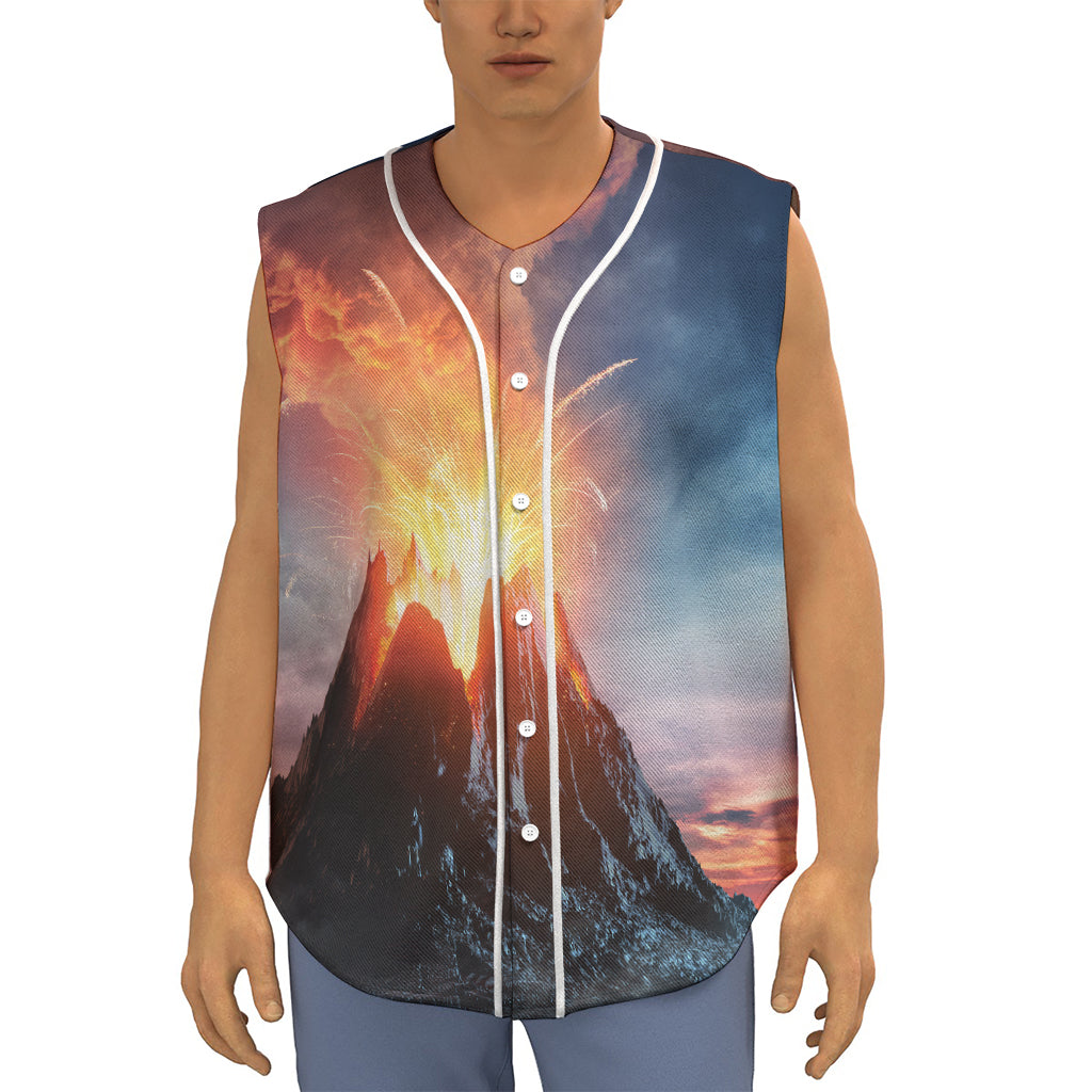 Erupting Volcano Print Sleeveless Baseball Jersey