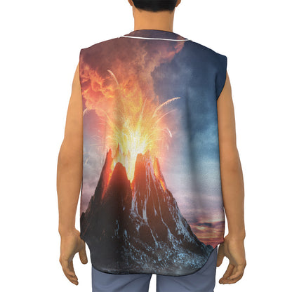 Erupting Volcano Print Sleeveless Baseball Jersey