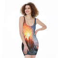 Erupting Volcano Print Sleeveless Bodycon Dress