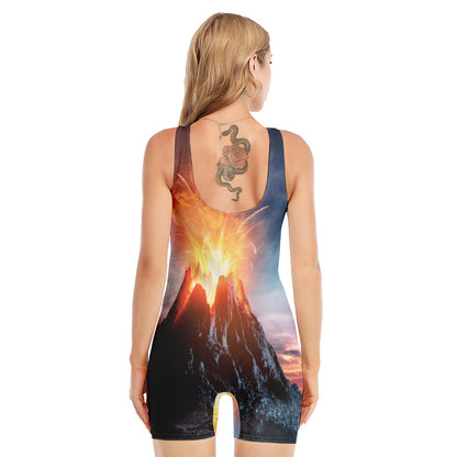Erupting Volcano Print Sleeveless One Piece Swimsuit