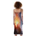 Erupting Volcano Print Slim Fit Midi Cami Dress