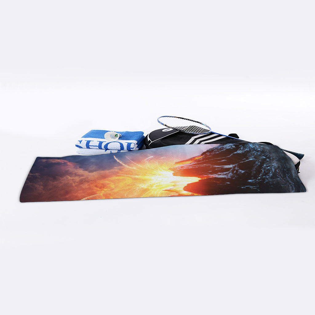 Erupting Volcano Print Sports Towel
