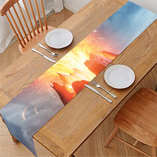 Erupting Volcano Print Table Runner