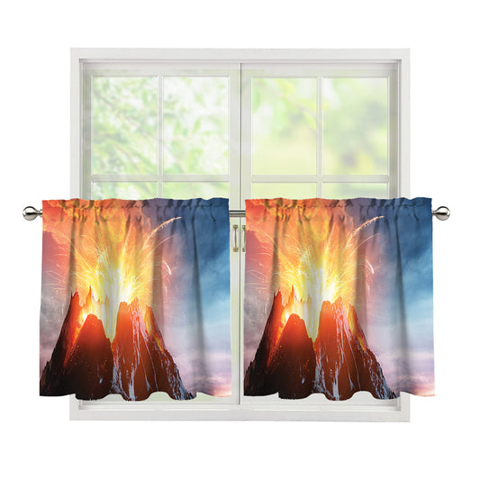 Erupting Volcano Print Tier Curtains