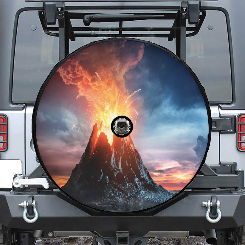 Erupting Volcano Print Tire Cover With Camera Hole